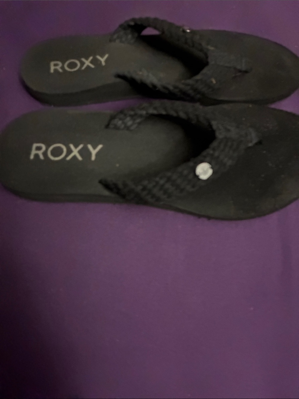 Roxy Black Flip Flops with Braided Straps and Rhinestone